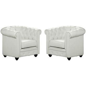 Vente-Unique Vente-unique - Poltrone chesterfield in similpelle Bianche - Lotto di 2