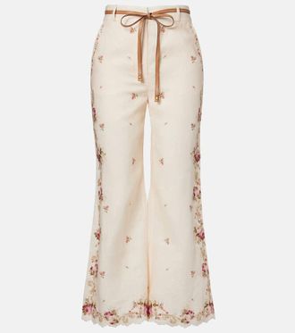 Zimmermann Pantaloni flared Patience in lino con stampa floreale
