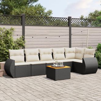 vidaXL Set De Comedor De Jard&iacute;n 7 Pzas Y Cojines Rat&aacute;n Sint&eacute;tico Negro Vidaxl