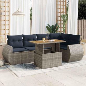 vidaXL Set De Muebles De Jard&iacute;n 6 Pzas Y Cojines Rat&aacute;n Sint&eacute;tico Gris Vidaxl