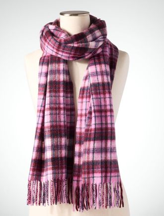 Talbots Cashmere Waterweave Scarf - Fabulous Plaid - Dark Blush - 001 Talbots