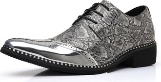 Generic Mens Dress Shoes Wingtip PU Leather Oxfords with Brogue Formal Business Wedding Derby Shoes,Silver,5.5 UK