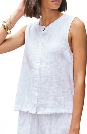 bobi Button Front Tank Top In White