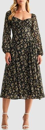 All in Favor Floral Long Sleeve Dress in Black Mustard Floral at Nordstrom Rack, Size X-Small