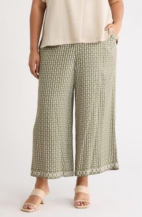 Max Studio Print Crop Wide Leg Pants in Sage Bulb Waves at Nordstrom Rack, Size 2X