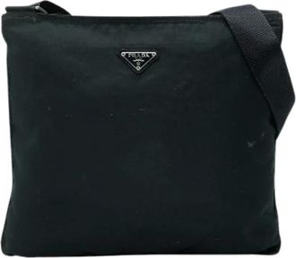 Prada Pre-owned Cross Body Bags, male, Black, Size: ONE SIZE Pre-owned Tessuto Triangle Logo Nylon Shoulder Bag