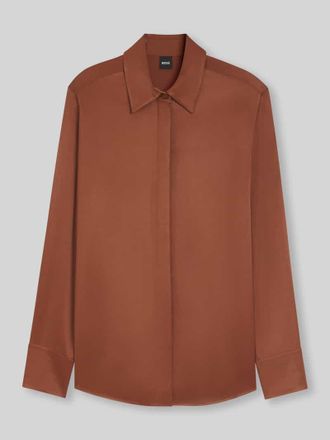 HUGO BOSS Regular Fit Bluse aus reiner Viskose Modell BERUTA2 in Cognac, Gr&ouml;&szlig;e 32