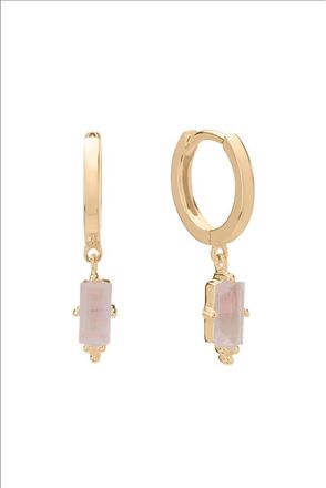 Murkani Huggies with Hanging Rose Quartz Baguette in Yellow Gold at Nordstrom
