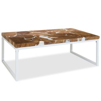 Berkfield Home Coffee Table Teak Resin 110x60x40 cm White & Brown | Size: 110 x 60 x 40 cm