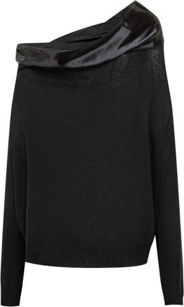 Alberta Ferretti Gedrapeerde Trui - Dames - Ronde hals truien - Zwart - M - Wol - Truien & Vesten