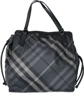 Burberry Black Gray Nylon Leather Tote Bag (Pre-Owned)