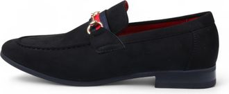 Infinity Leather Zwarte su&egrave;de loafers voor heren met gouden gesp, instapschoenen