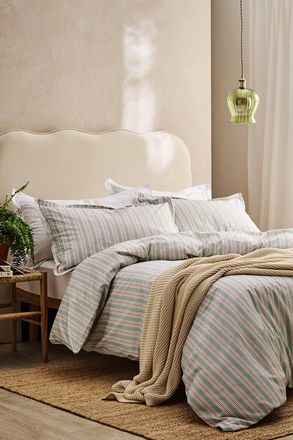 Christy Calder Stripe Heritage Inspired Cotton Percale Duvet Cover Set in Pink | Size: King