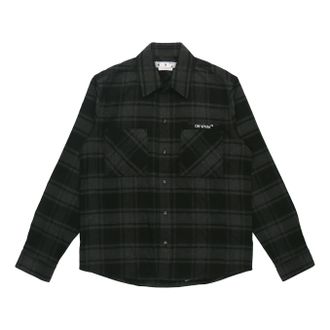 Off-white Mens Off-White Logo Plaid Flannel Long Sleeves Loose Fit Gray Shirt OMGA133C99FAB0010701