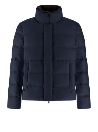 Herno Quilted Bomber Jacket With Faux Fur Collar And Silver Logo