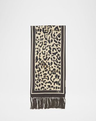 Valentino Garavani Animal Twill Fringe Scarf