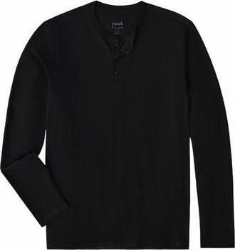 Pact Organic Cotton Softspun Long Sleeve Henley in Black at Nordstrom, Size X-Large