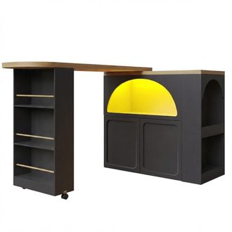 Urban Meuble Isla de cocina mesa de bar giratoria extensible con led negra