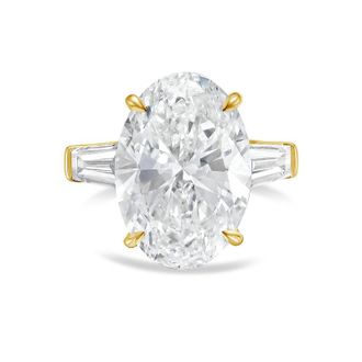 Diana M. Jewels 14kt yellow gold 3ct lab grown oval diamond ring with baguettes on the sides