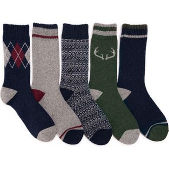Muk Luks Wool Blend Socks 5 Pair Pack in Navy/multi at Nordstrom