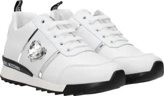 Love Moschino Womens White Leather Low Top Sneakers