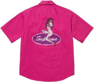SUPREME Rhinestone Pin Up Short-Sleeve Work Shirt Fuchsia SS25S35-FUCHSIA
