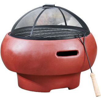 Teamson Home Giardino Piccolo, Braciere Rotondo a Legna, Camino o Stufa a Legna, Mobili da Esterno, Bruciatore a Legna con Attizzatoio, Griglia e Coperchio