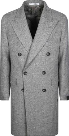 Tagliatore Grey Herringbone Double-Breasted Coat
