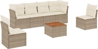 vidaXL Vidaxl - Set Sof&aacute;s De Jard&iacute;n 7 Piezas Y Cojines Rat&aacute;n Sint&eacute;tico Beige