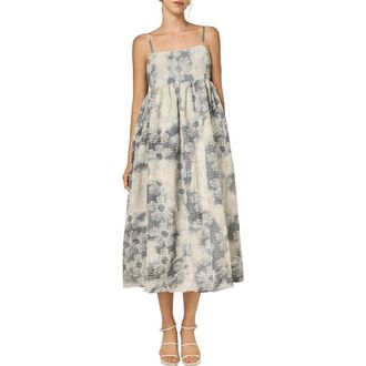 English Factory Floral Embroidery Sleeveless Midi Dress in Blue/Off White at Nordstrom, Size Medium