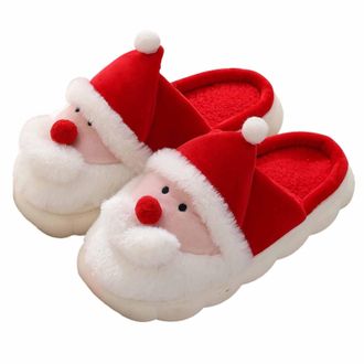 Generic Festive Holiday Print Cozy Winter Slippers Warm Fleece Lined Indoor Outdoor Home Footwear Soft Comfortable Couple Design For Women White Shoes Womens 