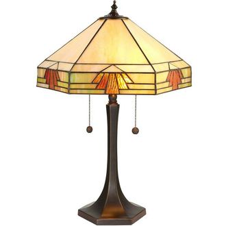 Loops Medium Tiffany Glass Table Lamp - Art Deco Design - Dark Bronze Finish in Clear