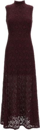 Rotate Bordeaux Flared Floral Lace Maxi Dress