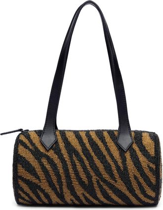 Reformation Aurora Beaded Baguette Shoulder Bag in Bronze Black Zebra Beaded at Nordstrom