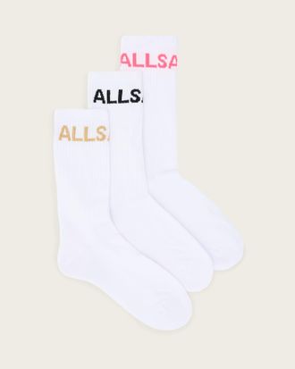 AllSaints Cotton Jae Logo Socks White Multi Pack, Size: M/L