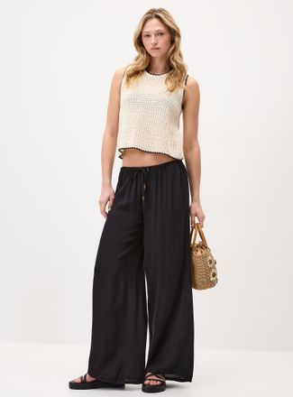 Twik Womens Crinkled elastic-waist wide-leg pant