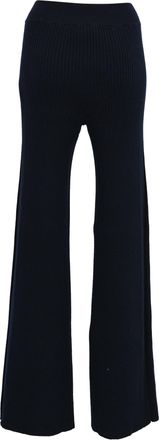 Chlo&eacute; Ribbed Flared Pants in Navy Blue Wool