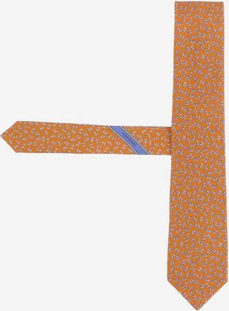 Ferragamo Mens Silk Tie With Pattern, Orange Ties & Bow