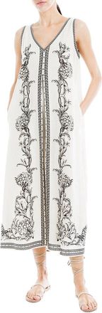 Max Studio V-Neck Linen-Blend Maxi Dress