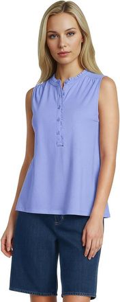Lands End Linen Blend Ruffle Trim Tank Top in Clear Blue Sky at Nordstrom, Size X-Large