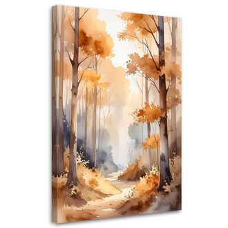 Feeby Cuadro Sobre Lienzo, Bosque Oto&ntilde;al Brumoso Paisaje Forestal En Acuarela De Estilo Escandinavo, 80x120