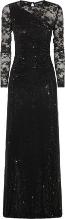 Self Portrait Black Rhinestone Lace Sleeves Maxi Dress