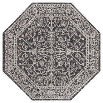 Jonathan Y Designs Palazzo Vine and Border Textured Weave Octagon Indoor/Outdoor Area Rug in Black/gray at Nordstrom, Size 5Ft 0In X 5Ft 0In
