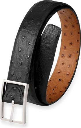 Paul Fredrick Ostrich Embossed Reversible Belt in Black/tan at Nordstrom, Size 40