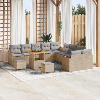 vidaXL Conjunto De Sof&aacute; De Jard&iacute;n Con Coj&iacute;n 13 Pcs Beige Polirat&aacute;n Vidaxl