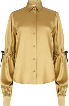 Nina Ricci Overhemden, Dames, Geel, 2Xs, Satijn, Zijden satijnen overhemd met strikdetails