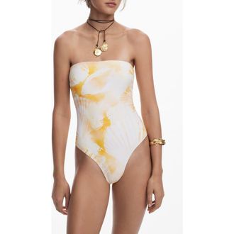 Desigual Tie Dye One-Piece Swimsuit in White at Nordstrom, Size Large