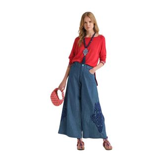 Maliparmi Wide Jeans, female, Blue, Size: 2XL Ikat on Chambray Trousers