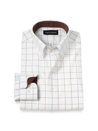 Paul Fredrick Non-iron Cotton Windowpane Dress Shirt With Contrast Trim