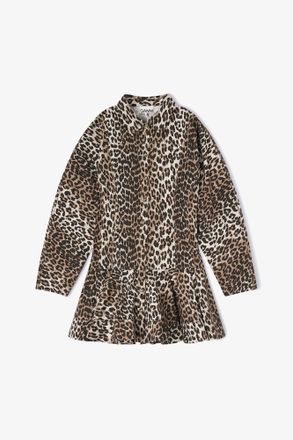 Ganni Brown Leopard Shirt Dress - Size 10/12 Organic Cotton